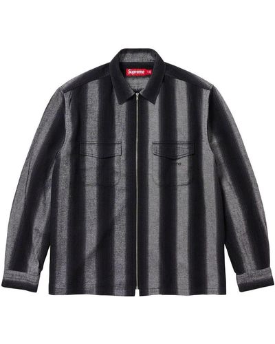 Supreme Stripe Flannel Zip Up Shirt - Black