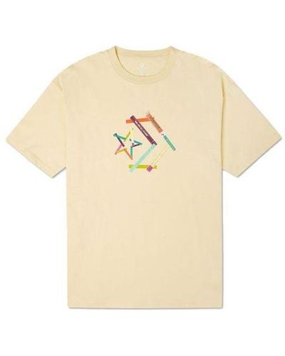 Converse Pattern Printing Sports Round Neck Short Sleeve T-shirt - Natural