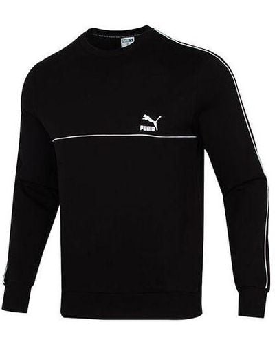 PUMA Clsx Piped Crew Tr Logo Printing Round Neck Sports Pullover - Black