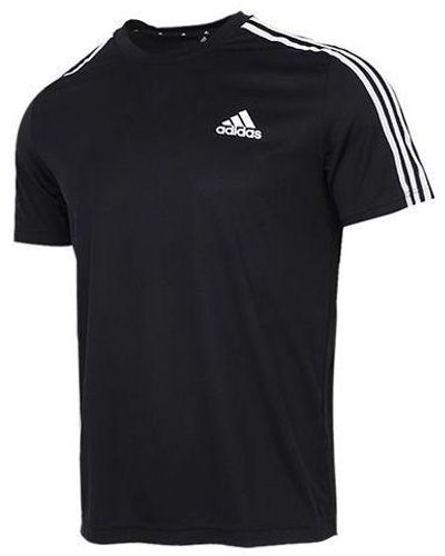 adidas M 3s T Casual Sports Side Stripe Round Neck Short Sleeve - Black