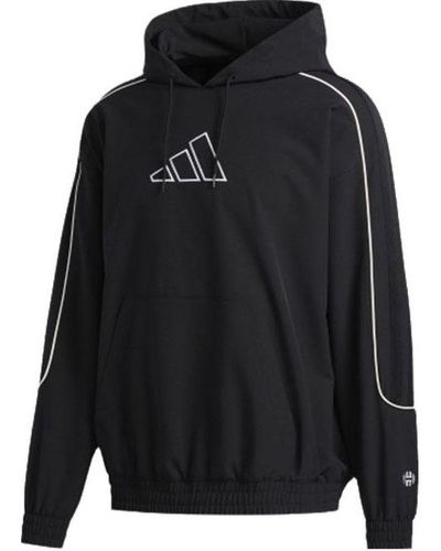 adidas Hrd Cu Embroidered Logo Hooded Pullover Long Sleeves - Black