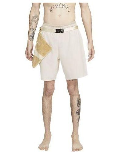 Nike X Mmw Crossover Solid Color Yoga 3 In 1 Sports Shorts Cream Yellow - Natural