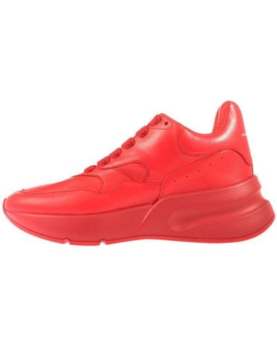 Alexander McQueen Oversized Runner Low Top Leather Sneakers With Mesh - Red