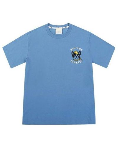 MLB Cartoon Series New York Yankees Basic Embroidered Round Neck Short Sleeve Sky - Blue