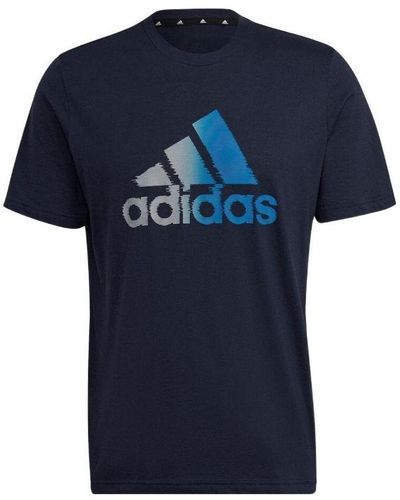 adidas Logo Printing Round Neck Pullover Short Sleeve Blue T-shirt
