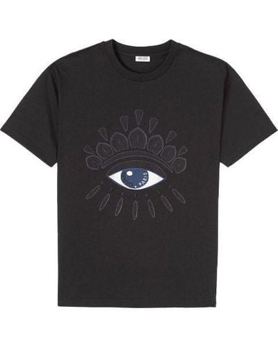 KENZO Eye Embroidered Pattern Cotton Round Neck Short Sleeve - Black