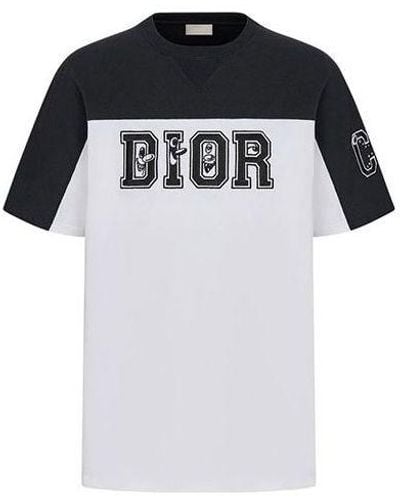 Dior Logo Colorblock Round Neck Short Sleeve T-shirt - Black