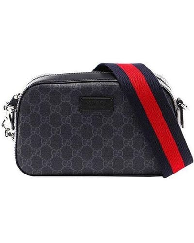Gucci Logo Stripe Webbing Leather Shoulder Bag - Black