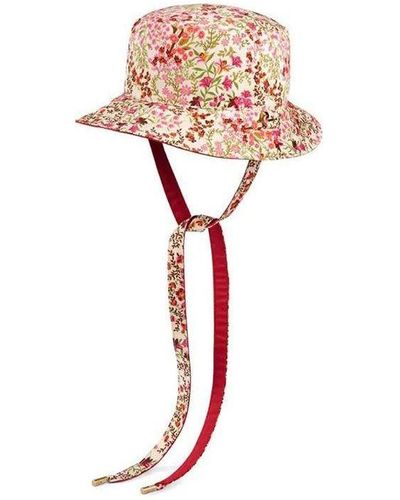 Gucci Floral Print Hat With Eschatology Label - Red