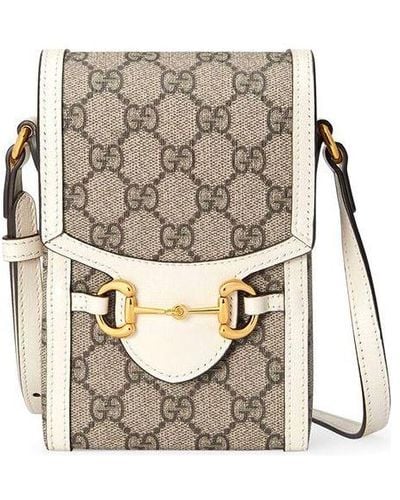 Gucci Horsebit 1955 Logo Canvas Phone Bag Box Shoulder Messenger Bag - Gray