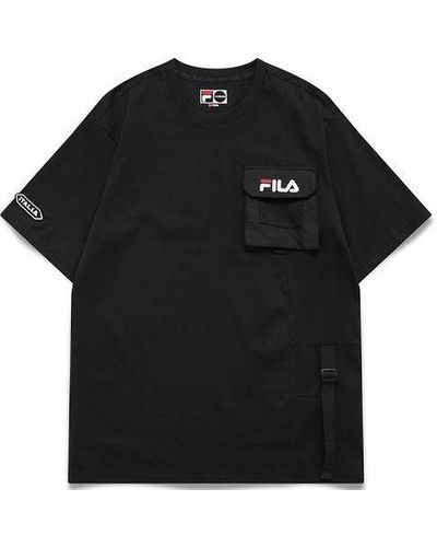 FILA FUSION Multiple Pockets Round Neck Pullover Short Sleeve - Black