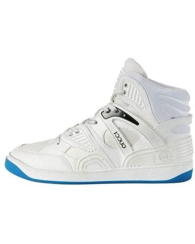Gucci Basket Breathable Wear-resistant Non-slip High Top Basketball Shoes Blue - White