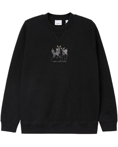 Burberry Ss21 Pattern Embroidered Cotton Loose Sports Hoodie - Black