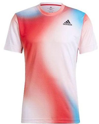 adidas Contrasting Colors Gradient Logo Printing Round Neck Short Sleeve Multicolor T-shirt - Pink