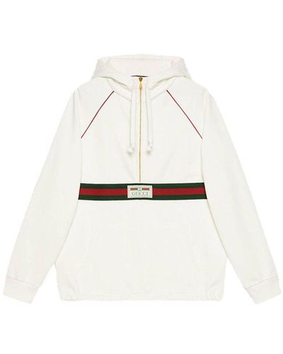 Gucci Hooded Sweatshirt With Web & Label - White