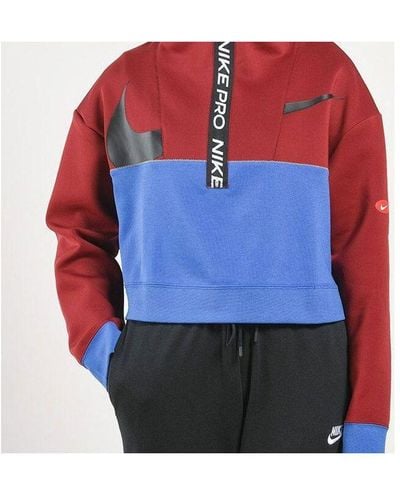 Nike Pro Get Fit Dri-fit Knit Colorblock Splicing Half Zipper Stand Collar Pullover - Red