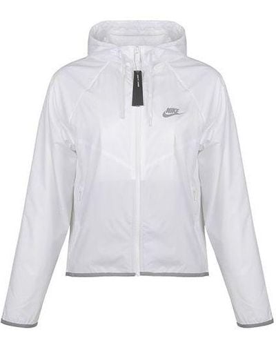 Nike Sportswear Windrunner Sports Splice Zipper With Cap Waterproof Jacket - White