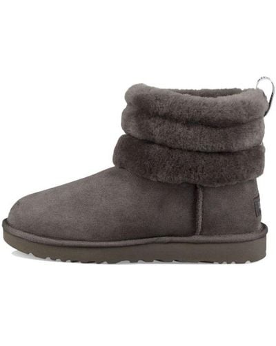 UGG Classic Mini Fluff Quilted Boot Fleece Lined Gray Brown