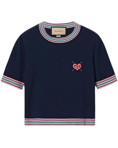Gucci Fine Knit Sweater With Embroidery - Blue