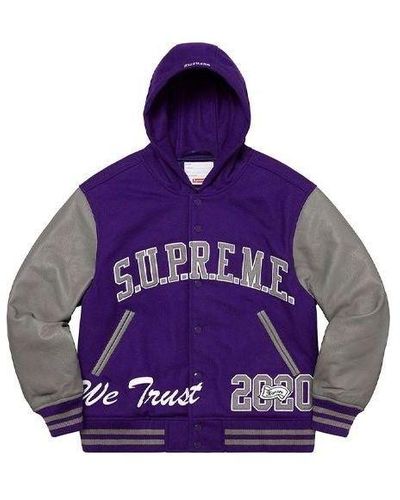 Supreme King Hooded Varsity Jacket - Purple