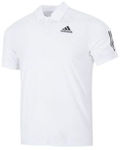 adidas Solid Color Stripe Tennis Athleisure Casual Sports Short Sleeve Polo Shirt White