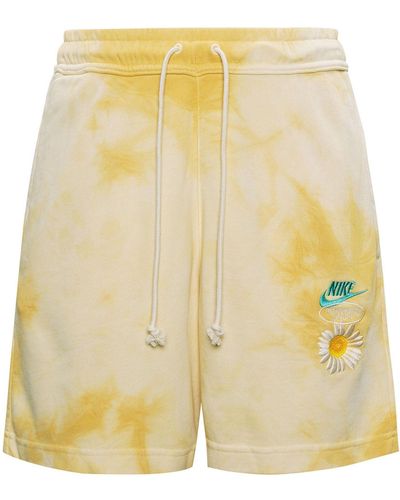 Nike Sportswearfrench Terry Solid Color Logo Flowers Embroidered Casual Shorts Gold Color - Yellow