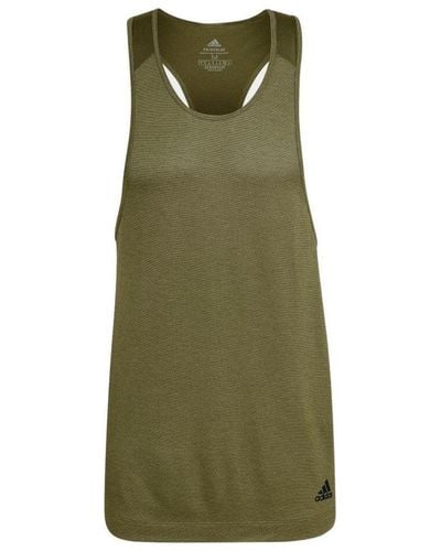 adidas Solid Color Straight Round Neck Sports Olive Green Vest