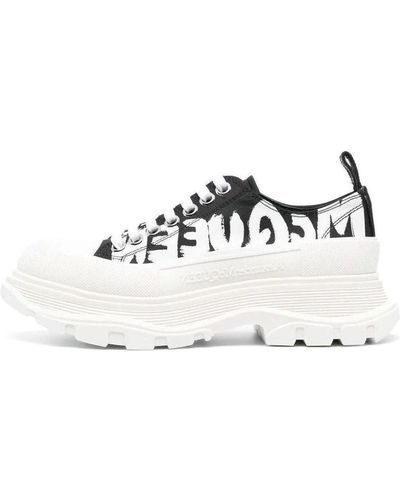 Alexander McQueen Tread Slick Low Lace Up Graffiti Shoes - White