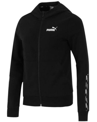 PUMA Athleisure Casual Sports Hooded Knit Jacket - Black