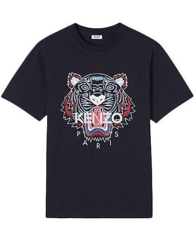 KENZO Tiger Logo Printed Tiger Head Short-sleeved - Blue