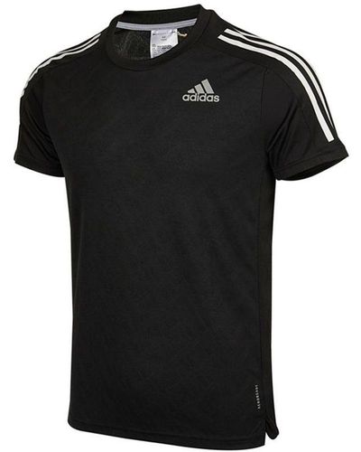 adidas Own The Run Tee Sports Training Stripe Round Neck Short Sleeve - Black