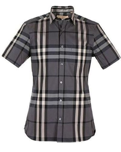 Burberry Plaid Short Sleeve Shirt Gray - Black