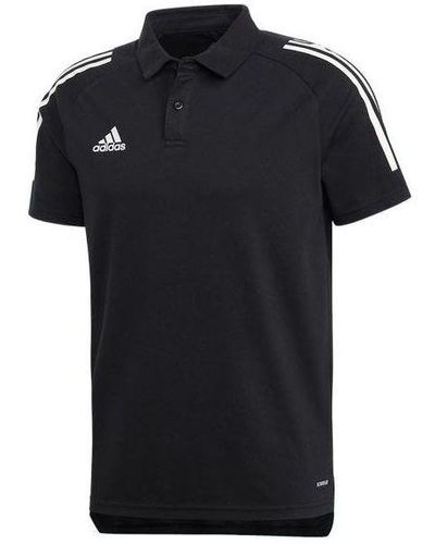adidas Logo Embroidered Stripe Sports Short Sleeve Black Polo Shirt