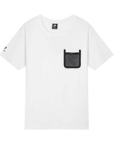 New Balance Contrasting Colors Pocket Round Neck Pullover Short Sleeve T-shirt - White