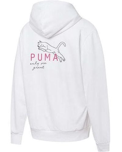 PUMA Hoody Logo Printing Sports Drawstring Hoodie - White