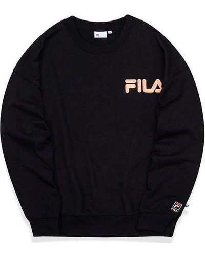 FILA FUSION Alphabet Logo Printing Sports Round Neck Pullover Couple Style - Black