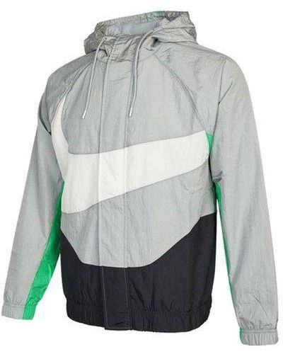 Nike Sportswear Swoosh Contrasting Colors Large Logo Hooded Woven Jacket Gray