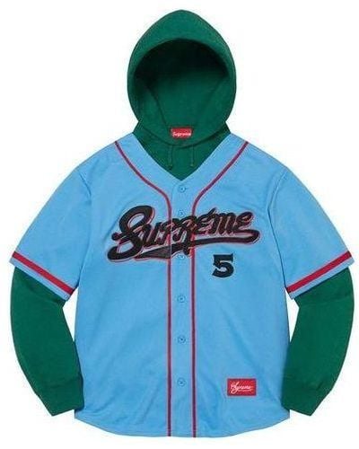 Supreme Baseball Jersey Hooded Sweatshirt - Blue