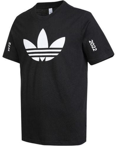 adidas Originals Trefoil C Tee1 Large Logo Round Neck Casual Short Sleeve Black T-shirt