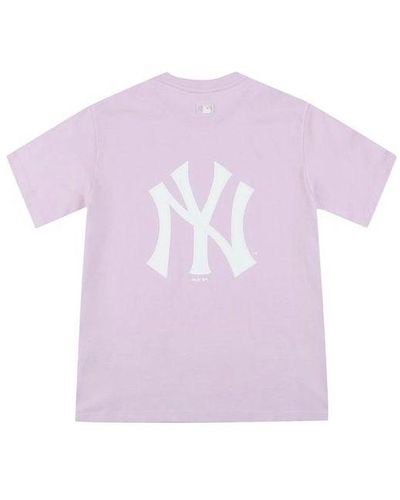 MLB Popcorn Series New York Yankees Embroidery Round-necktee Blue - Purple
