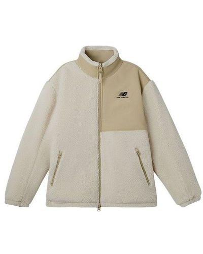 New Balance X Jhi Crossover Stay Warm Splicing Lamb's Wool Reversible Stand Collar Jacket Couple Style - Natural