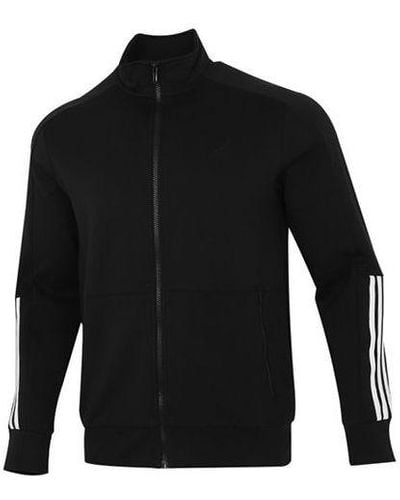 adidas Fi Kn Tracktop Logo Printing Stripe Stand Collar Jacket - Black