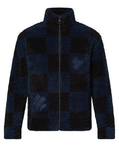 Louis Vuitton X Nigo2 Crossover Lv2 Ss22 Grid Lamb's Wool Zipper Stand Collar Jacket Autumn - Blue