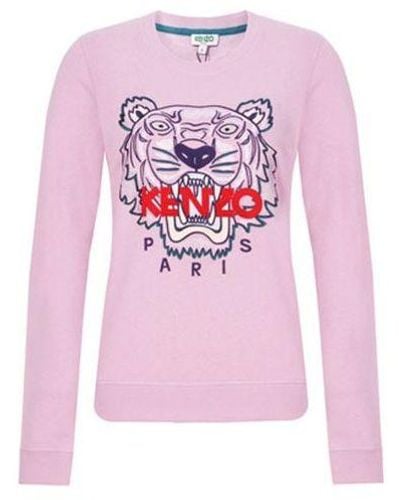 KENZO Ss21 Classic Tiger Head Printing Long Sleeves Light Hoodie - Pink