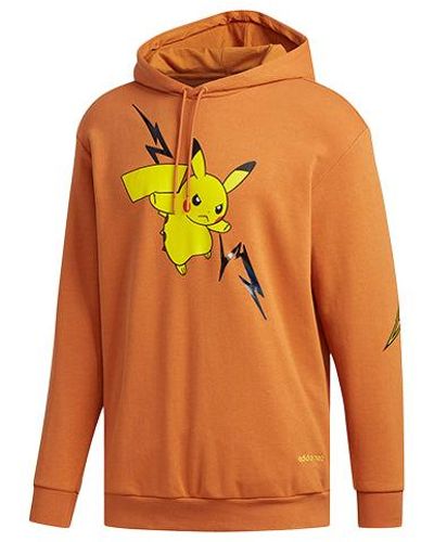 adidas Neo M Pkmn Pikachu Pattern Printing Hooded Drawstring Khaki Brown - Orange