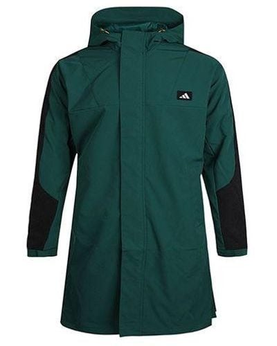 adidas Casual Sports Windproof Fleece Lined Stay Warm Hooded Windbreaker Jacket - Green