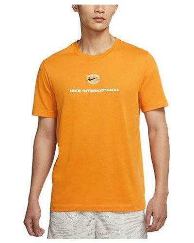 Nike Heritage Solid Color Round Neck Casual Sports Short Sleeve Light Curry Yellow - Orange