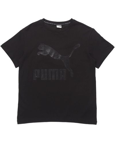 PUMA Classic Logo Printing Round Neck Short Sleeve - Black