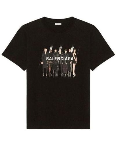 Balenciaga Band Portrait Printing Logo Retro Loose Short Sleeve Black