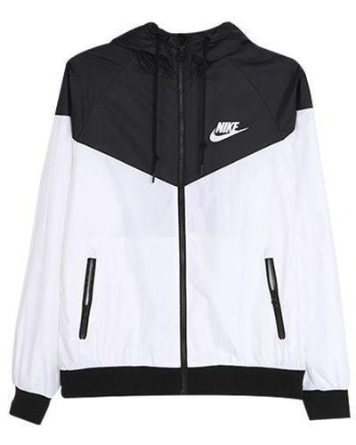 Nike Woven Windproof Athleisure Casual Sports Colorblock Hooded Jacket White - Black
